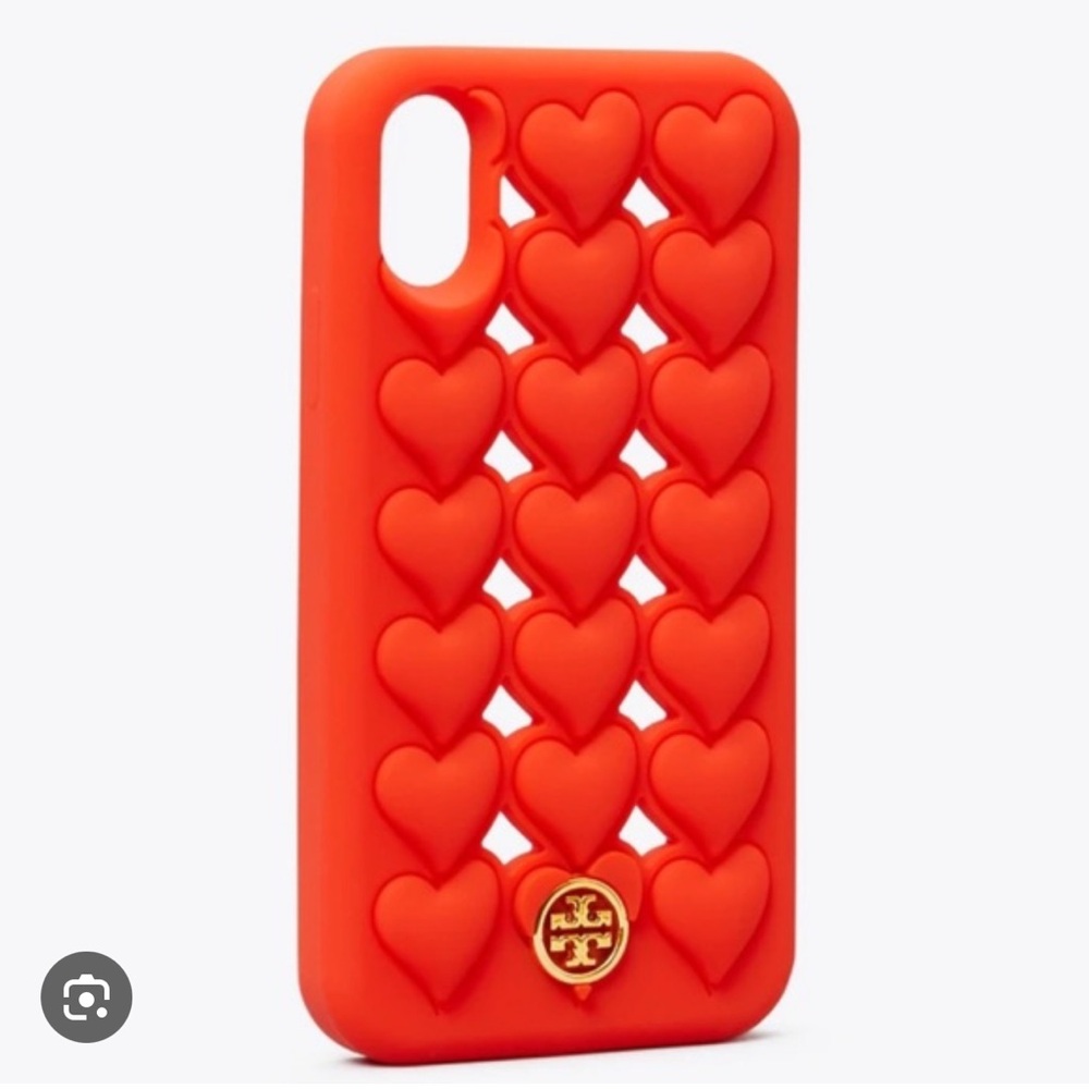 Tory Burch‎ XS Silicone IPhone X case Red Orange Gold Logo
